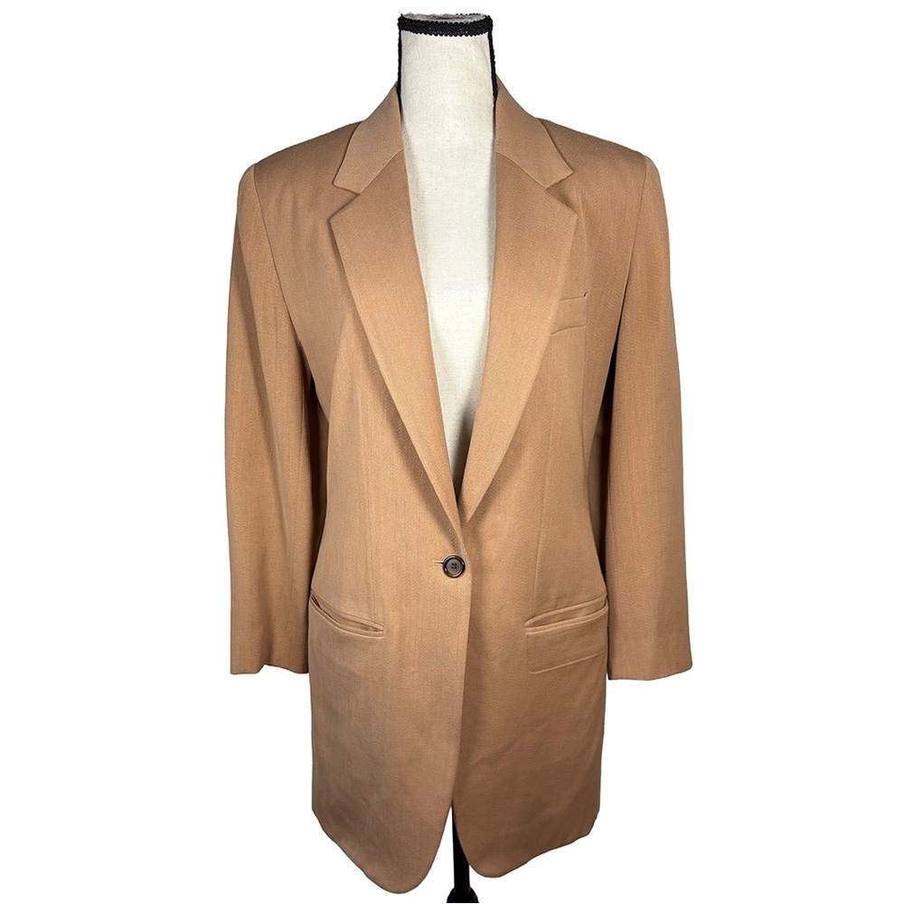 Vintage DKNY Camel Wool Longline Blazer Coat | 90s Minimalist Tailored Jacket